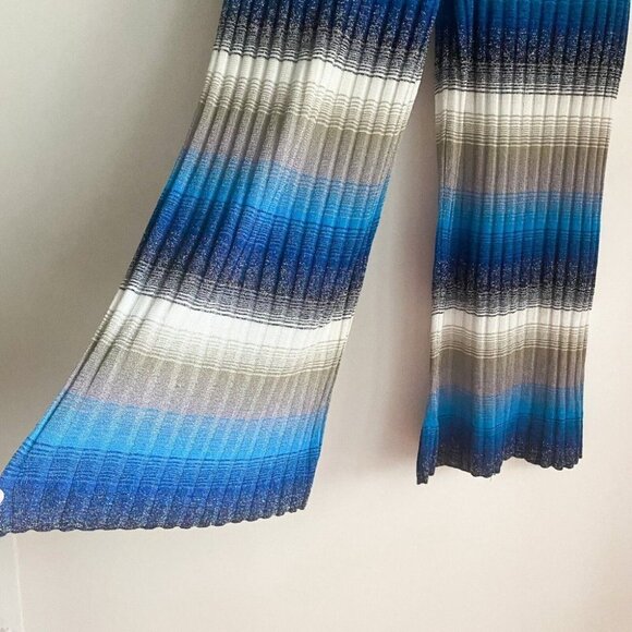 NWT  Zara Metallic Thread Knit Multi Blue Lightweight Wide Leg Summer Pants L - Picture 4 of 11